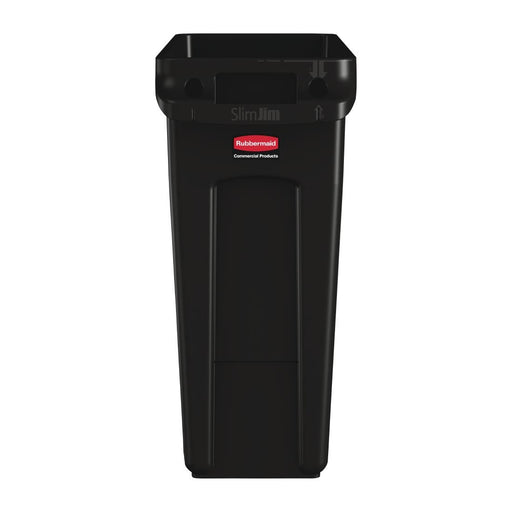 Rubbermaid Slim Jim Bin with Venting Channels Black 60Ltr Slim Jim