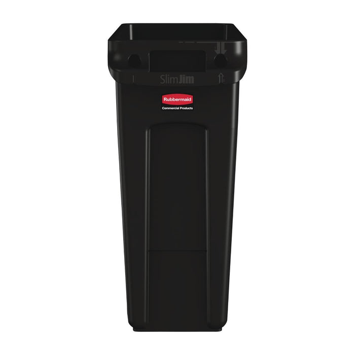 Rubbermaid Slim Jim Bin with Venting Channels Black 60Ltr Slim Jim