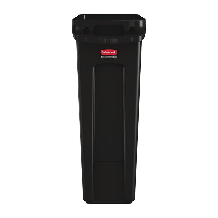 Rubbermaid Slim Jim Bin with Venting Channels Black 87Ltr Slim Jim