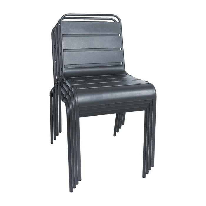 Bolero Amalfi Slatted Steel Side Chairs Grey (4 Pack) Bolero
