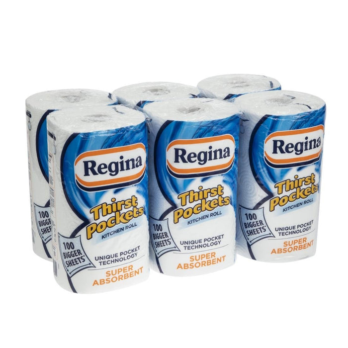 Regina Thirst Pockets Kitchen Roll White 2-Ply 22.9m (6 Pack) Regina