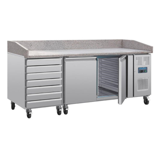 Polar U-Series Double Door Pizza Counter with Granite Top and Dough Drawers 290Ltr Polar
