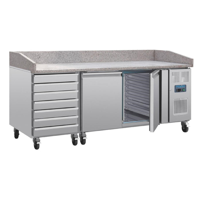Polar U-Series Double Door Pizza Counter with Granite Top and Dough Drawers 290Ltr Polar