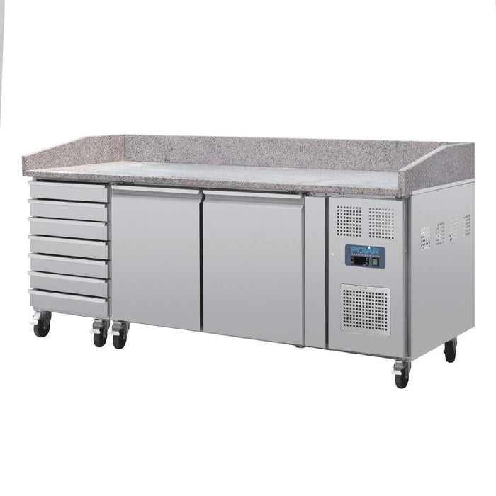 Polar U-Series Double Door Pizza Counter with Granite Top and Dough Drawers 290Ltr Polar