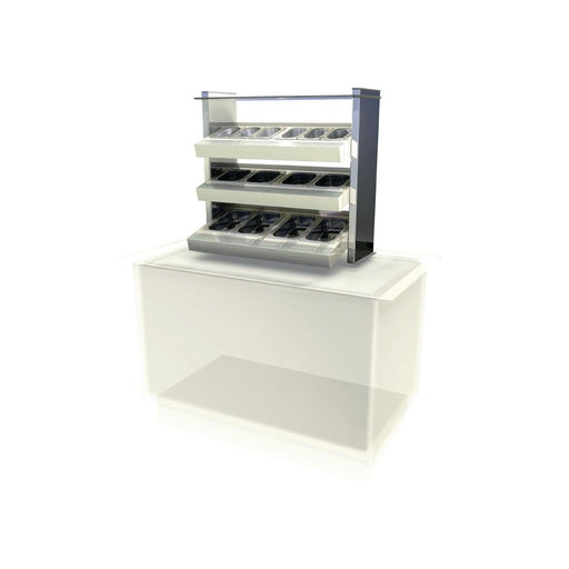 Capacity: 6x 1/9 GN, 4x 1/6 GN and 4x 1/4 GN. Self Service. 800mm Wide