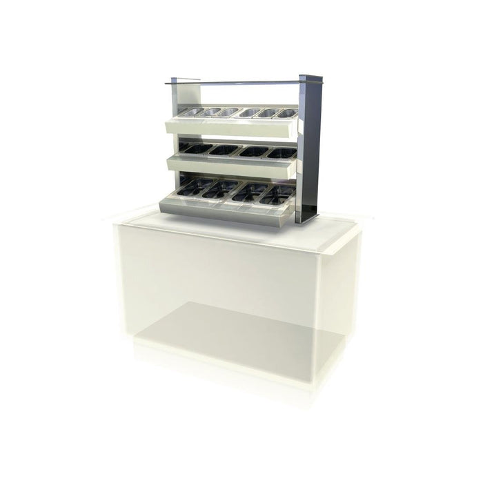 Capacity: 6x 1/9 GN, 4x 1/6 GN and 4x 1/4 GN. Self Service. 800mm Wide