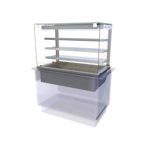 3 Shelves. Capacity: 3x 1/1 GN. Self Service. 1175mm Wide. Rear Door