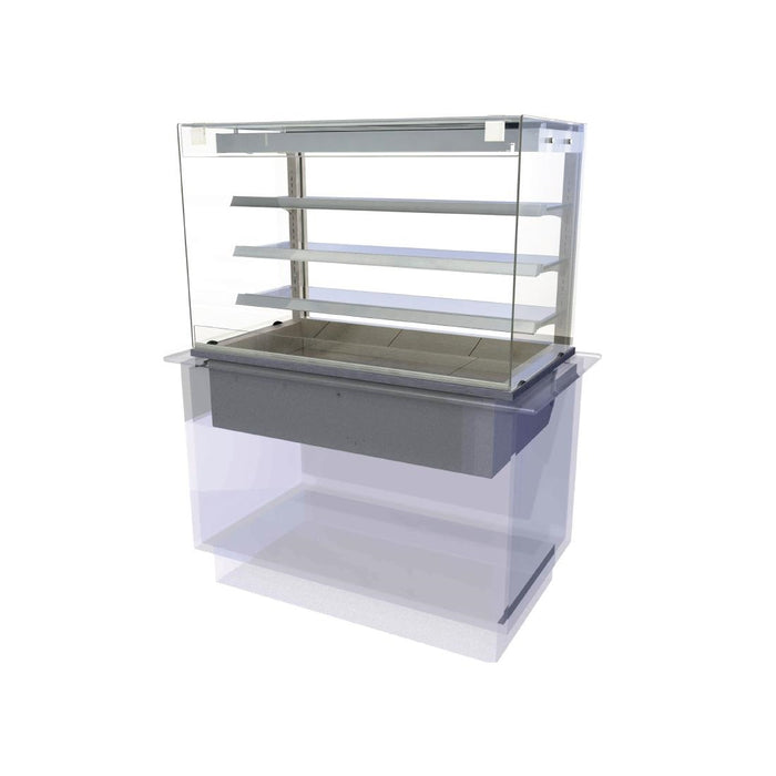 3 Shelves. Capacity: 4 x 1/1 GN. Self Service. 1525mm Wide. Rear Door