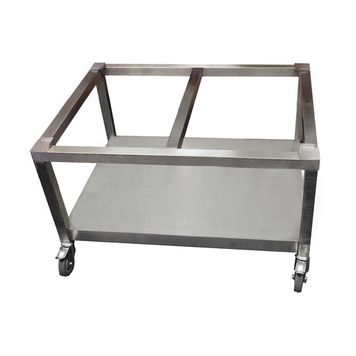 Stainless steel. Holds all 1300mm wide Synergy Grill products including gas, electric and chargrill ovens