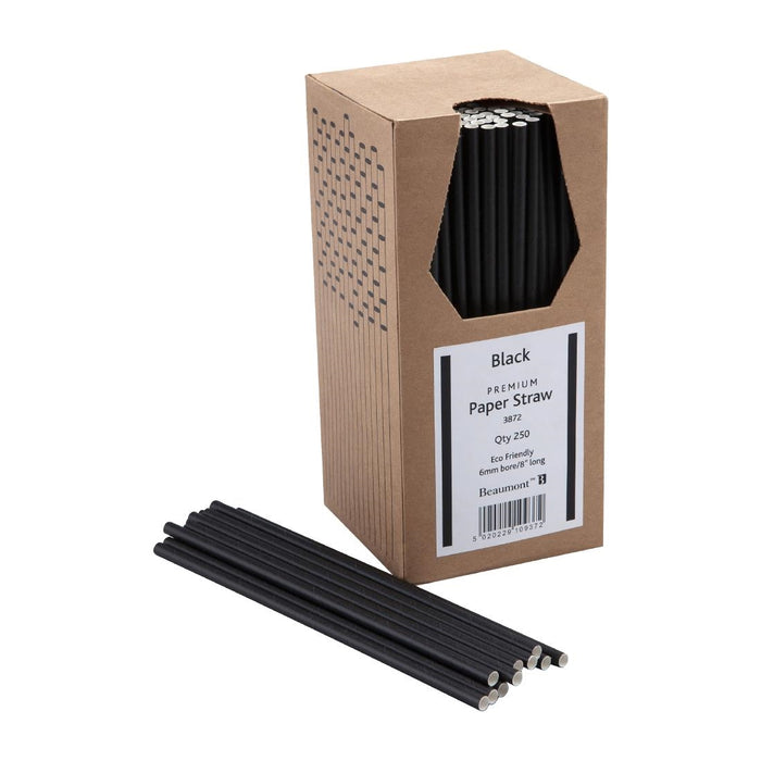 8" 6mm Bore Paper Straws (Black)
