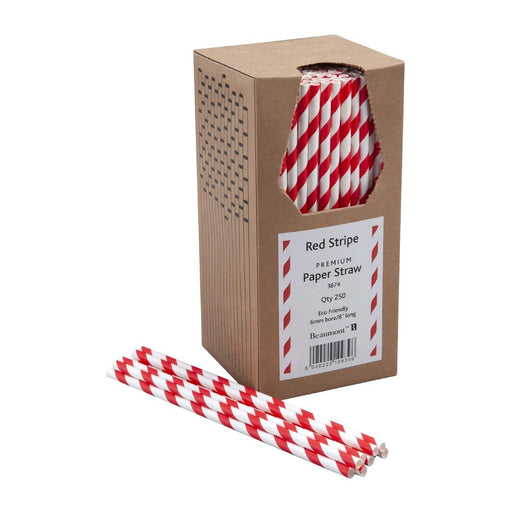 8" 6mm Bore Paper Straws (Red & White Striped)
