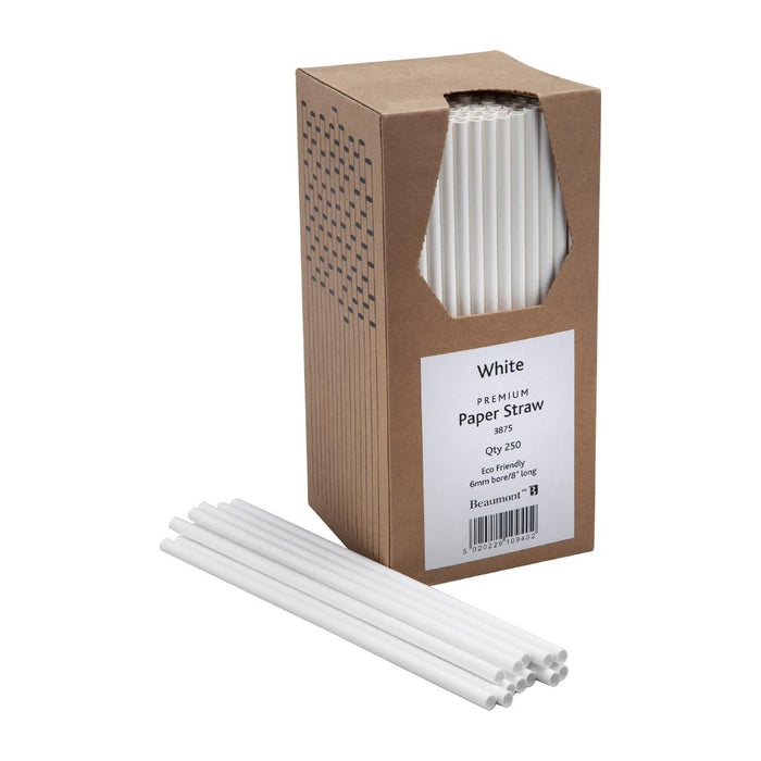 8" 6mm Bore Paper Straws (White)