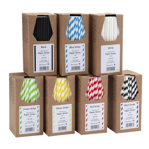 Beaumont Blue & White Stripped Bore Paper Straw 8 Inch 6mm (250 Pack) Beaumont