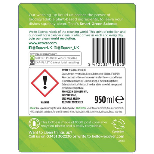 Ecover Lemon and Aloe Vera Washing Up Liquid Concentrate 950ml Ecover