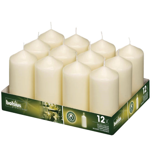 Bolsius Tall Pillar Candles Ivory 120mm (12 Pack) Bolsius