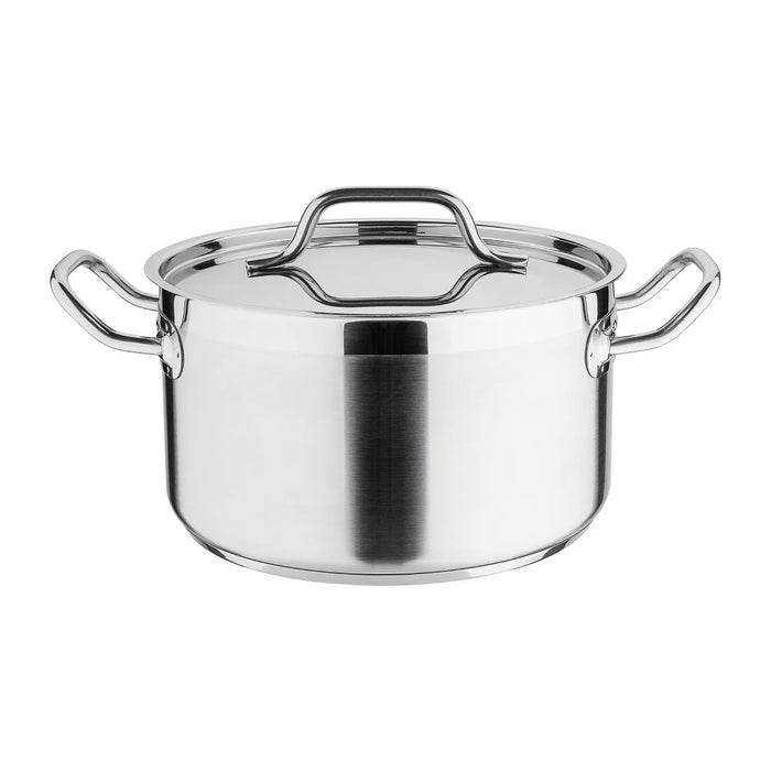 135(H)x240(Ø)mm. Capacity: 5.6Ltr. Material: Stainless steel. Induction compatible. Lid included.