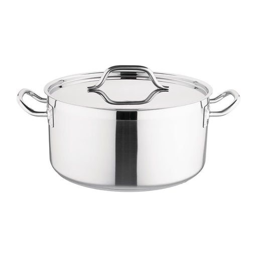 Size: 32cm. Capacity: 12Ltr. Material: Stainless steel. Induction compatible. Lid included.