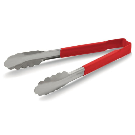 Stainless steel. Length: 305mm. Red handle for raw meat