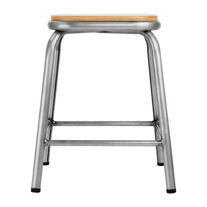 Bolero Galvanised Steel Low Stools with Wooden Seatpad (4 Pack) Bolero