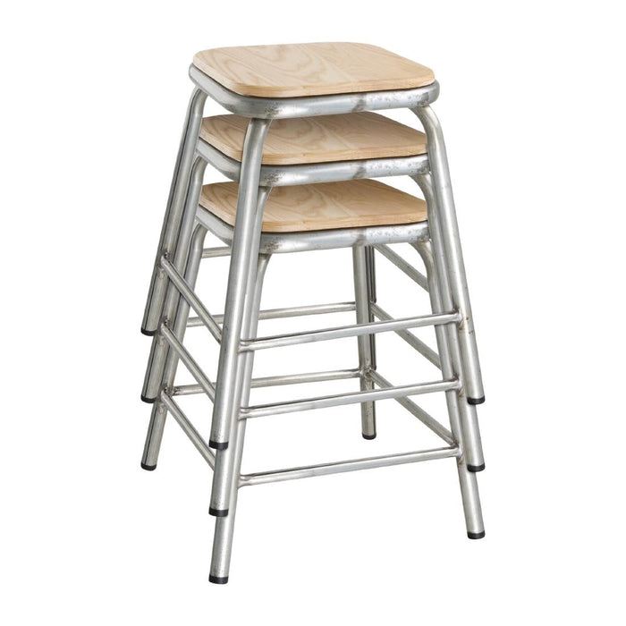 Bolero Galvanised Steel Low Stools with Wooden Seatpad (4 Pack) Bolero