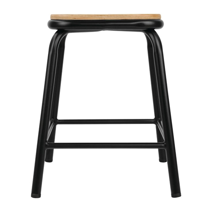 Bolero Cantina Low Stools with Wooden Seat Pad Black (4 Pack) Bolero