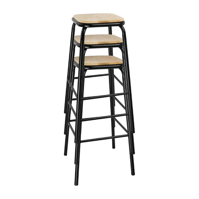 Bolero Cantina High Stools with Wooden Seat Pad Black (4 Pack) Bolero