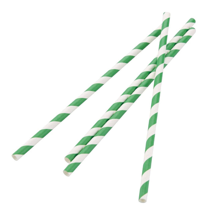 Fiesta Compostable Paper Straws Green Stripes (250 Pack) Fiesta Compostable