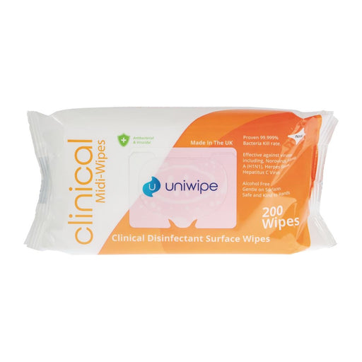 Pack Quantity: 200 Wipes. Tested To BS EN 1276, BS EN 13727 and BS EN 14476