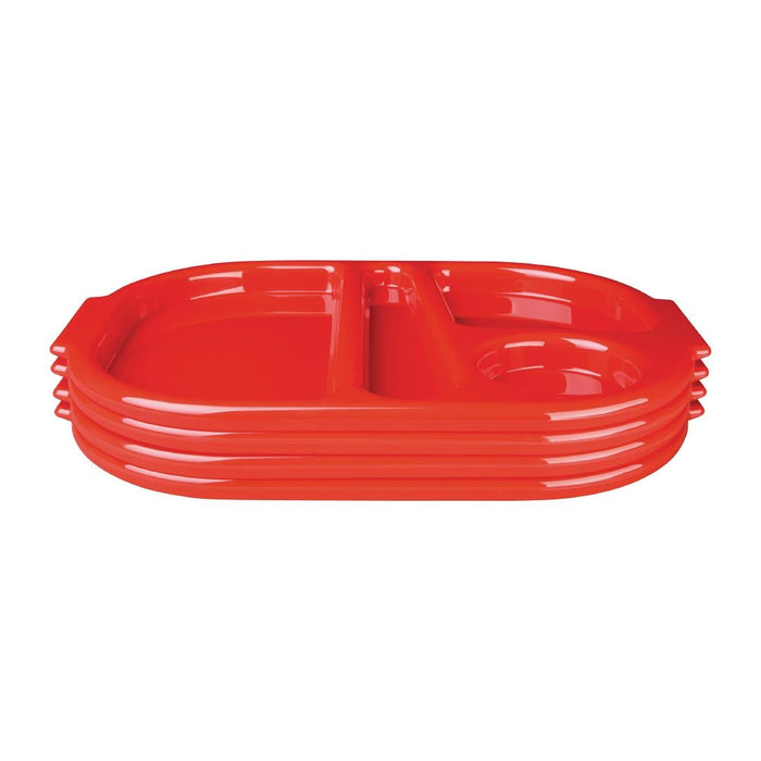 Olympia Kristallon Large Polypropylene Compartment Food Trays Red 374mm Olympia