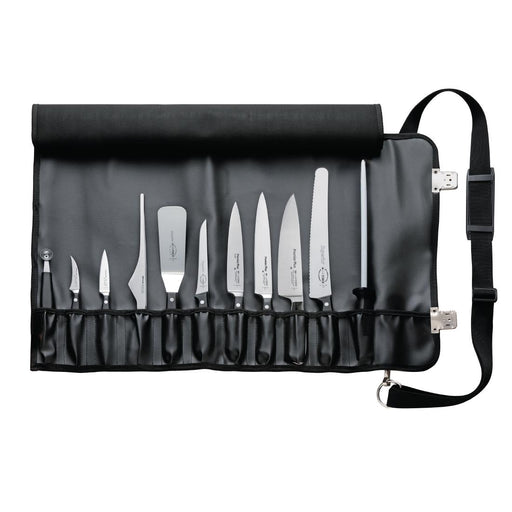 Contains: Chef Knife, Utility Knife, Slicer, Fillet Knife, Boning Knife, Paring Knife, Tourne Knife, Carving Fork, Spatula, Steel, Melon Baller & Bag