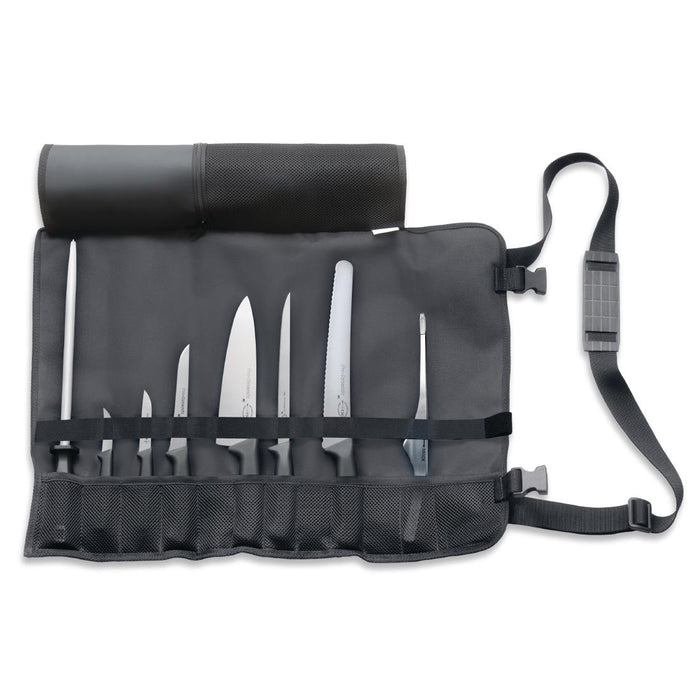 Contains: Chef Knife, Utility Knife, Fillet Knife, Boning Knife, Kitchen Knife, Peeling Knife, Utility Tongs, Steel & Bag