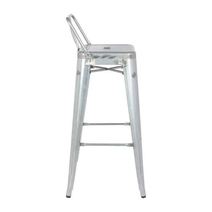 Bolero Bistro Galvanised Steel High Stool with Backrest (4 Pack) Bolero
