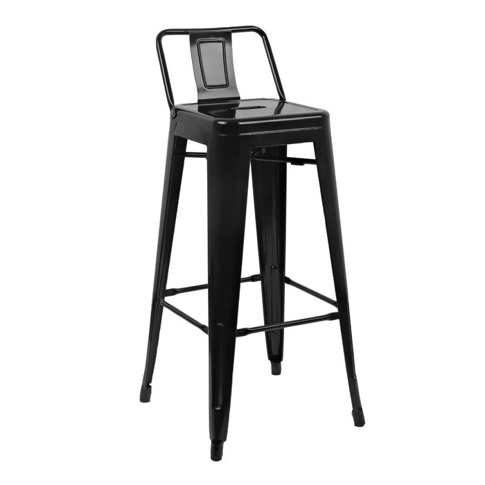 Bolero Bistro Steel High Stool with Backrest Black (4 Pack) Bolero