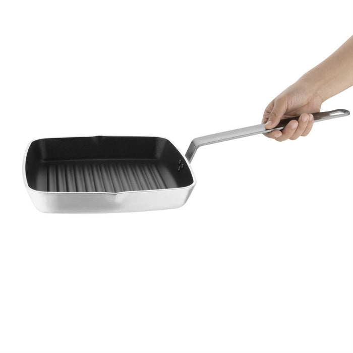 Vogue Aluminium Square Non-Stick Teflon Ribbed Skillet Pan 24cm Vogue