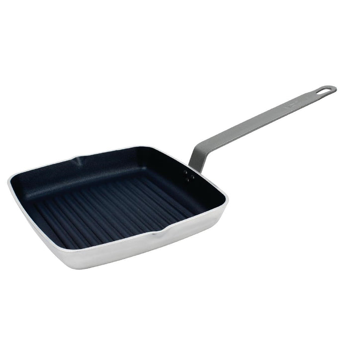 Vogue Aluminium Square Non-Stick Teflon Ribbed Skillet Pan 24cm Vogue