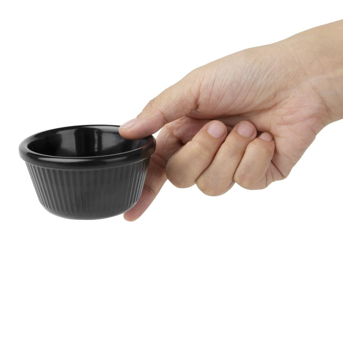 Olympia Kristallon Melamine Fluted Ramekins Black 76mm (12 Pack) Olympia