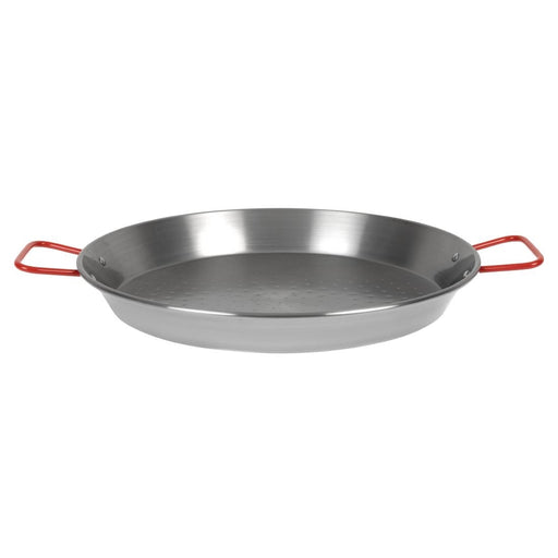 Size:36cm. Material: Carbon steel. Serves 4-5. Suitable for 300mm or 400mm gas paella burners or open fire.