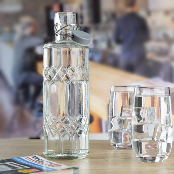 Olympia Geo Glass Water Bottle with Stopper 1Ltr (6 Pack) Olympia