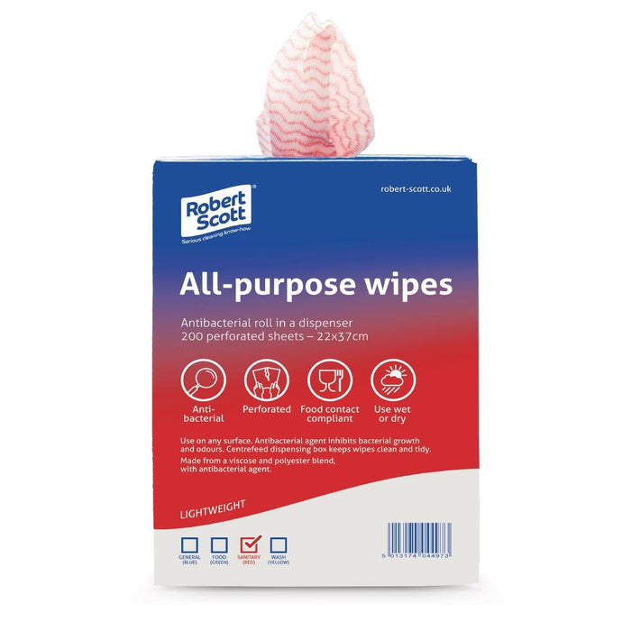 Robert Scott All-Purpose Antibacterial Cleaning Cloths Red (200 Pack) Robert Scott