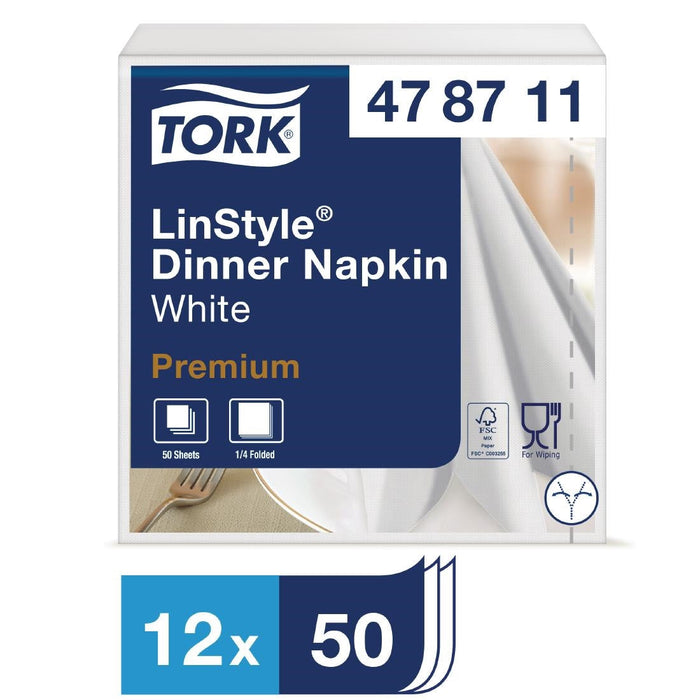 Tork Premium Linstyle Dinner Napkin White 40x40cm 1/4 Fold (12 Pack) Tork