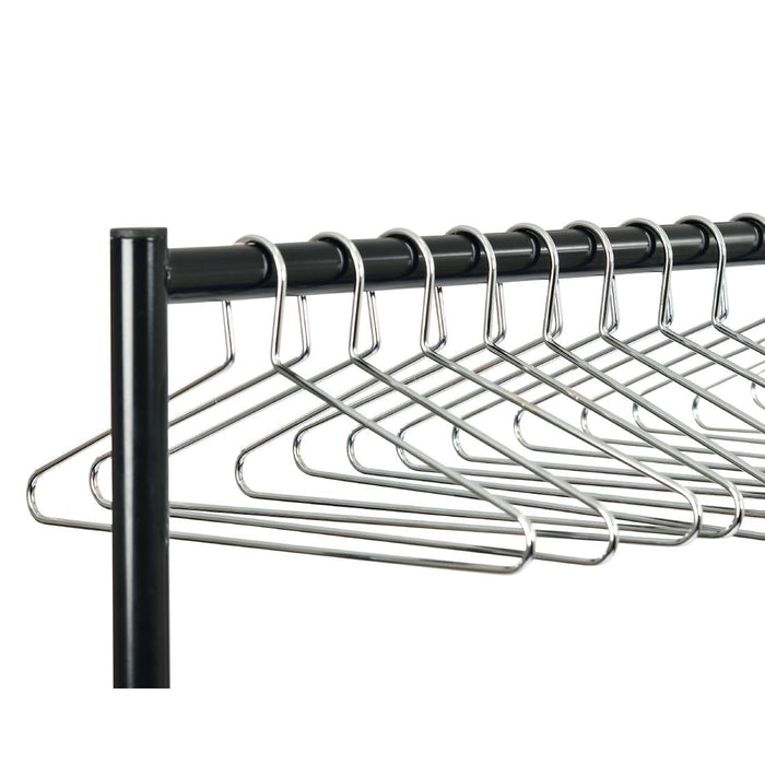 Black and Chrome Garment Rail with 25 Captive Steel Hangers Commercial Hangers