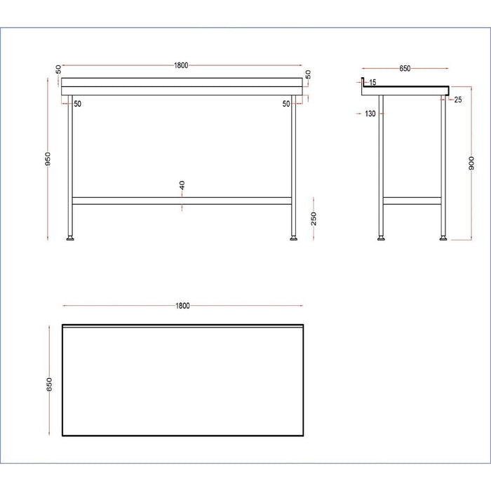 Vogue Stainless Wall Table with Upstand 1800mm Vogue
