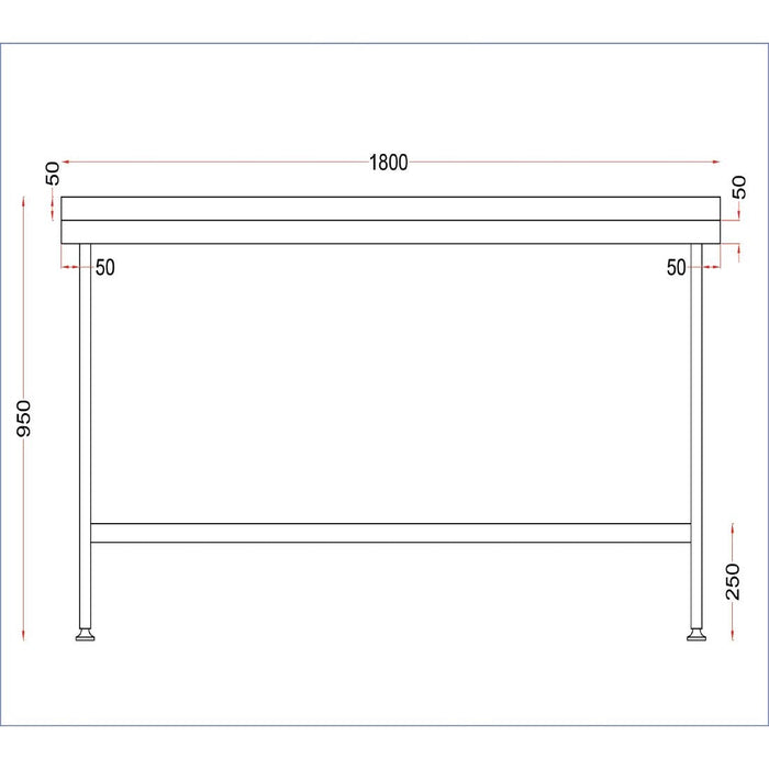 Vogue Stainless Wall Table with Upstand 1800mm Vogue