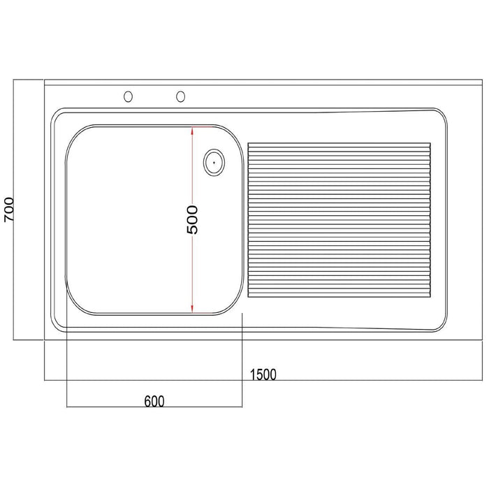 Vogue Fully Assembled Stainless Steel Sink Right Hand Drainer 1500mm Vogue