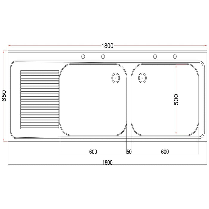 Vogue Fully Assembled Stainless Steel Sink Left Hand Drainer 1800mm Vogue