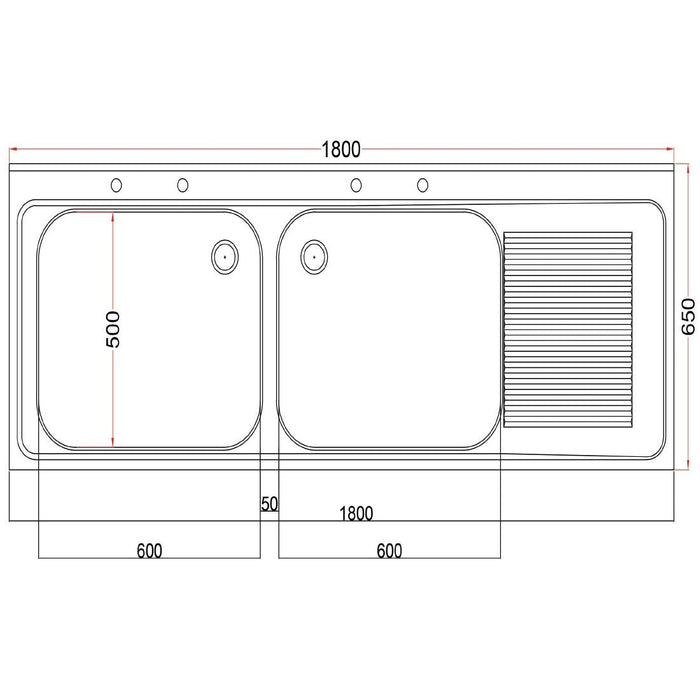 Vogue Fully Assembled Stainless Steel Sink Right Hand Drainer 1800mm Vogue
