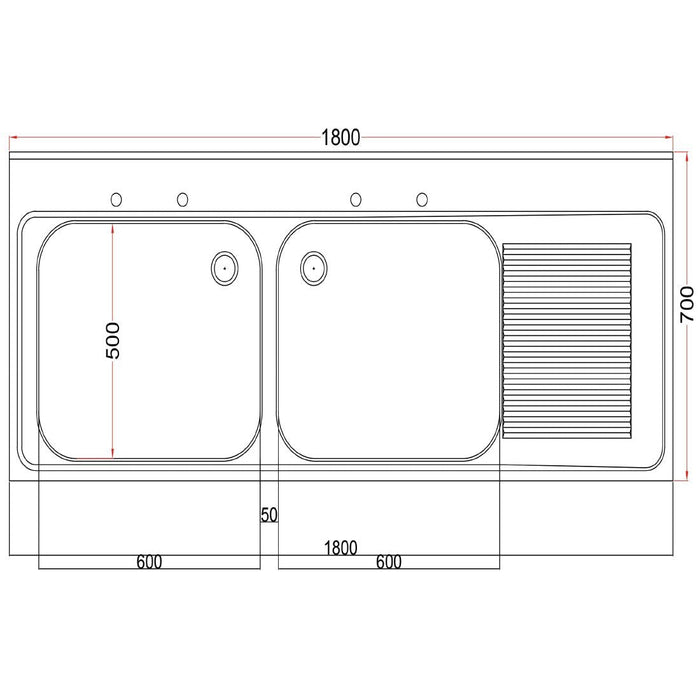 Vogue Fully Assembled Stainless Steel Sink Right Hand Drainer 1800mm Vogue