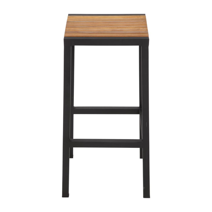 Bolero Black Steel & Acacia Wood Bar Stools (2 Pack) Bolero