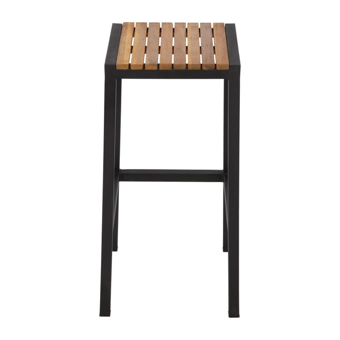 Bolero Black Steel & Acacia Wood Bar Stools (2 Pack)