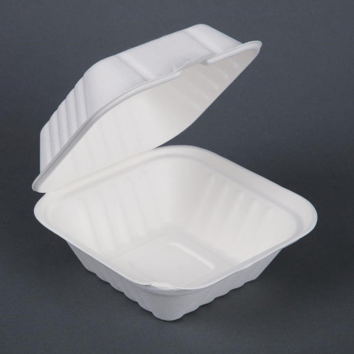 Fiesta Compostable Bagasse Burger Boxes with Side Ridges 153mm (500 Pack) Fiesta Compostable